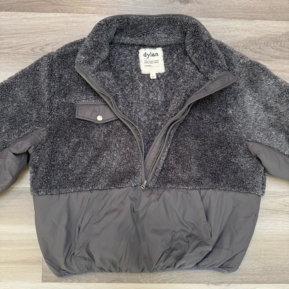 Anthropologie Dylan Sherpa Fleece Gray Half Zip Jacket Pullover Women’s Large